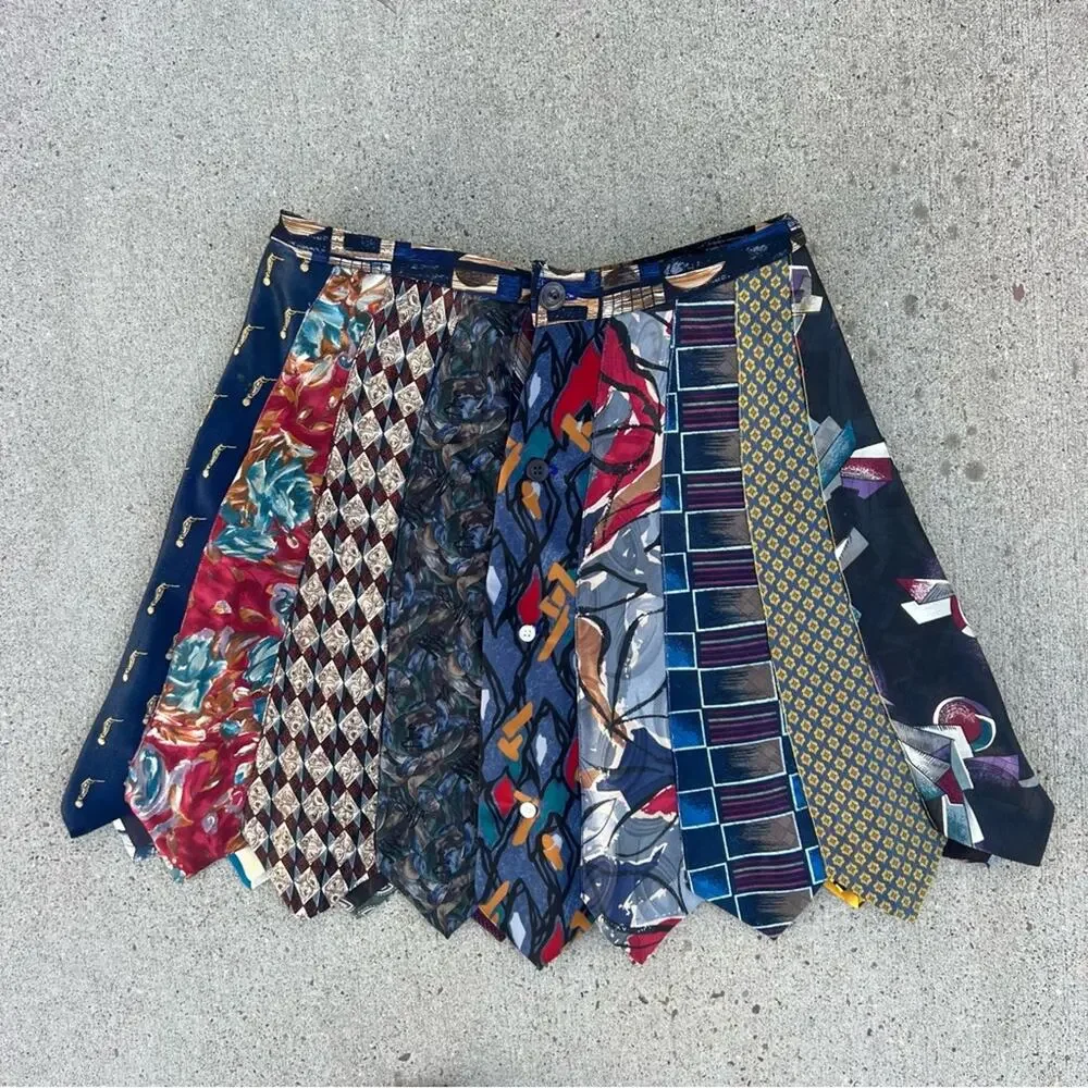 Custom Upcycled Vintage Necktie Skirt MEDIUM